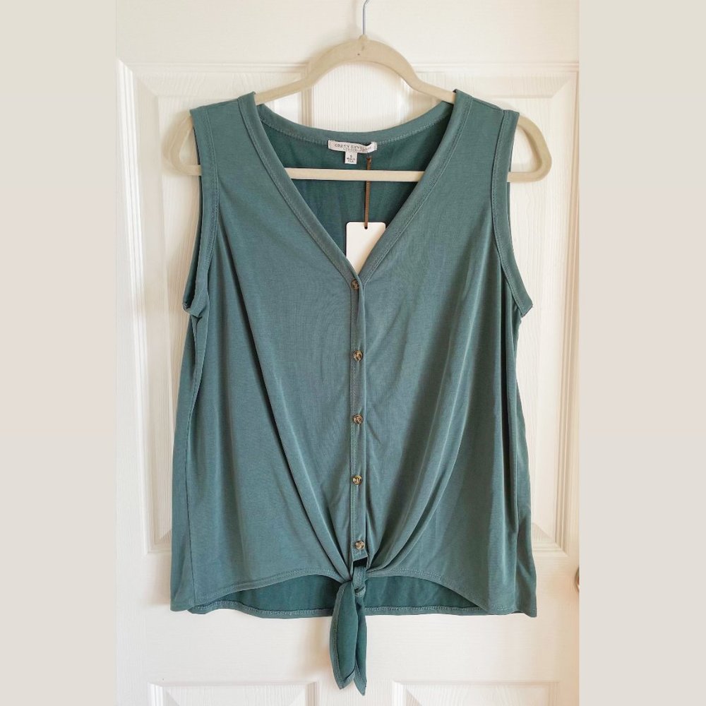 NWT Green Envelope Teal Tie Front Tank Top